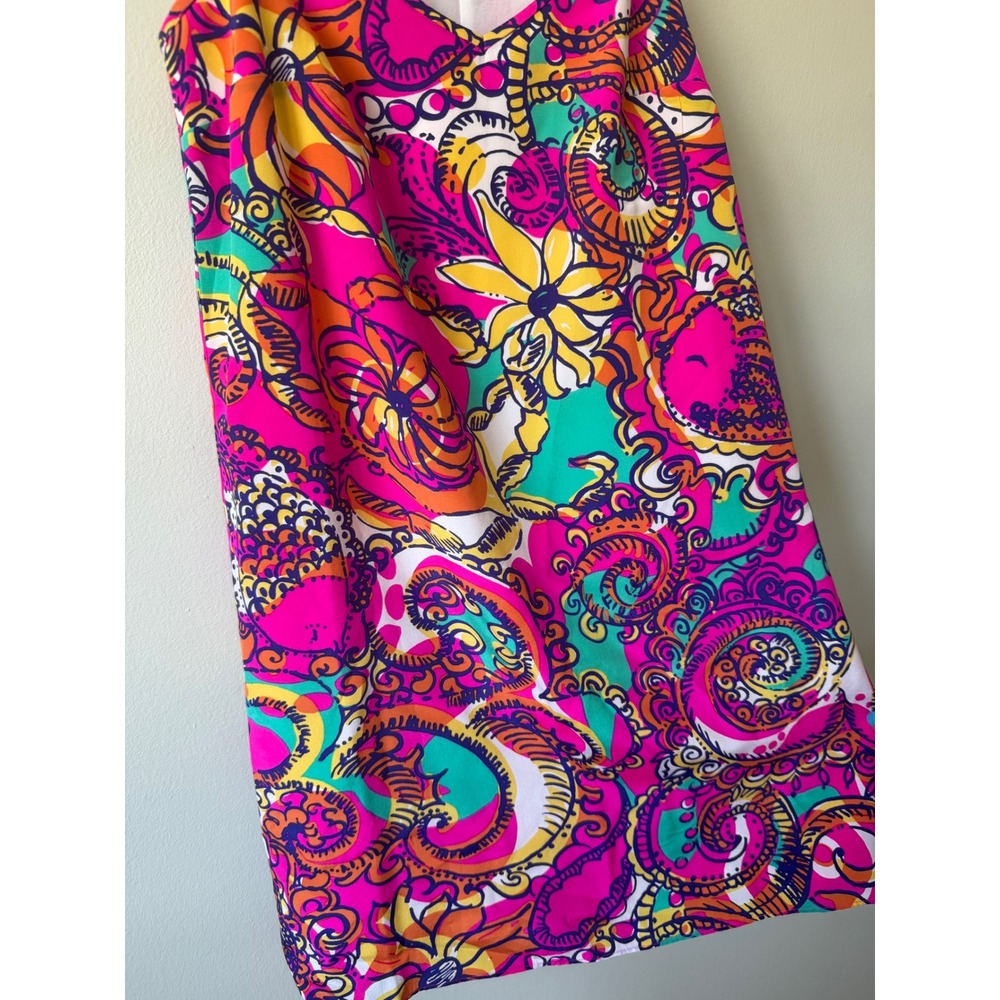 Lilly Pulitzer Silk Halter Mini Dress XS Pink Multi Floral Paisley Abstract - Picture 4 of 8